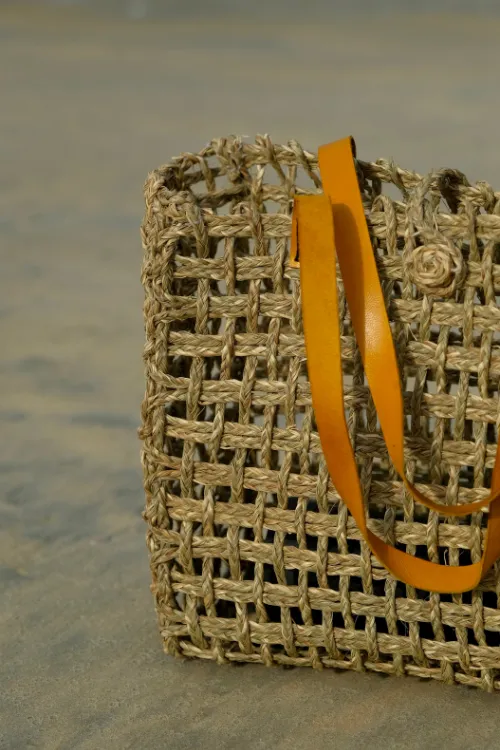 Handmade Sabai Grass Mesh Bag - Large (Turmeric)