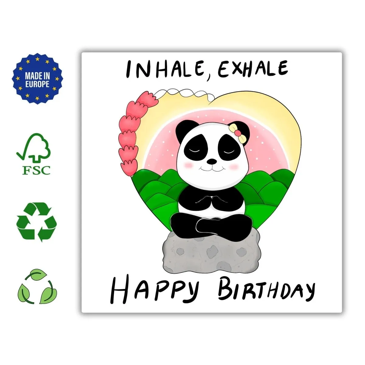 Happy Birthday Yoga Card – Meditating Panda Zen Greeting, Mindfulness Birthday Card for Friends & Yoga Lovers