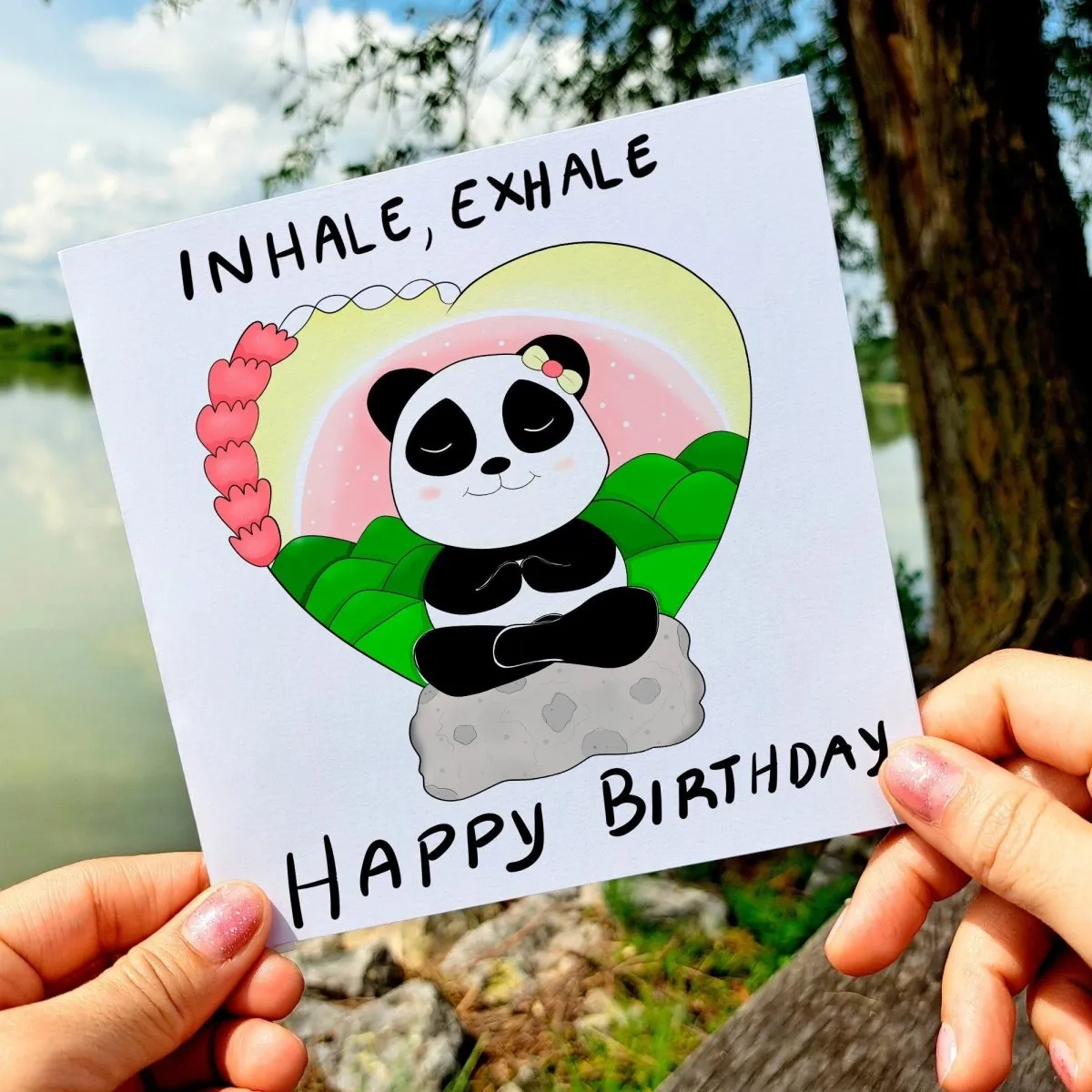 Happy Birthday Yoga Card – Meditating Panda Zen Greeting, Mindfulness Birthday Card for Friends & Yoga Lovers