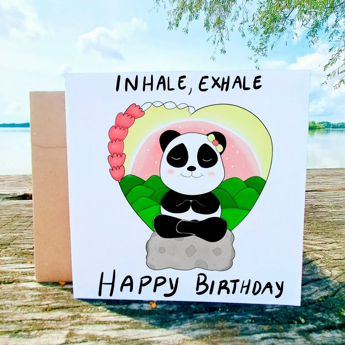 Happy Birthday Yoga Card – Meditating Panda Zen Greeting, Mindfulness Birthday Card for Friends & Yoga Lovers