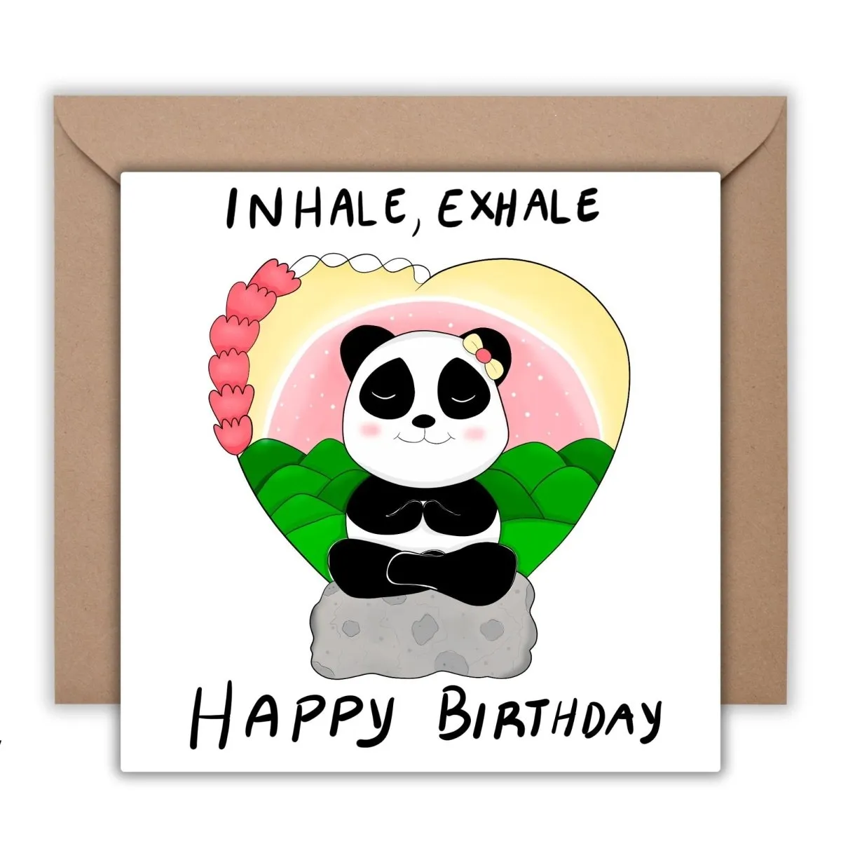 Happy Birthday Yoga Card – Meditating Panda Zen Greeting, Mindfulness Birthday Card for Friends & Yoga Lovers