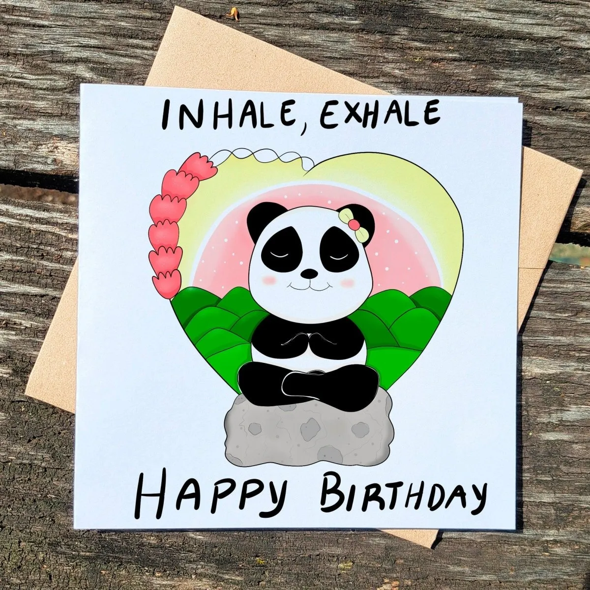 Happy Birthday Yoga Card – Meditating Panda Zen Greeting, Mindfulness Birthday Card for Friends & Yoga Lovers