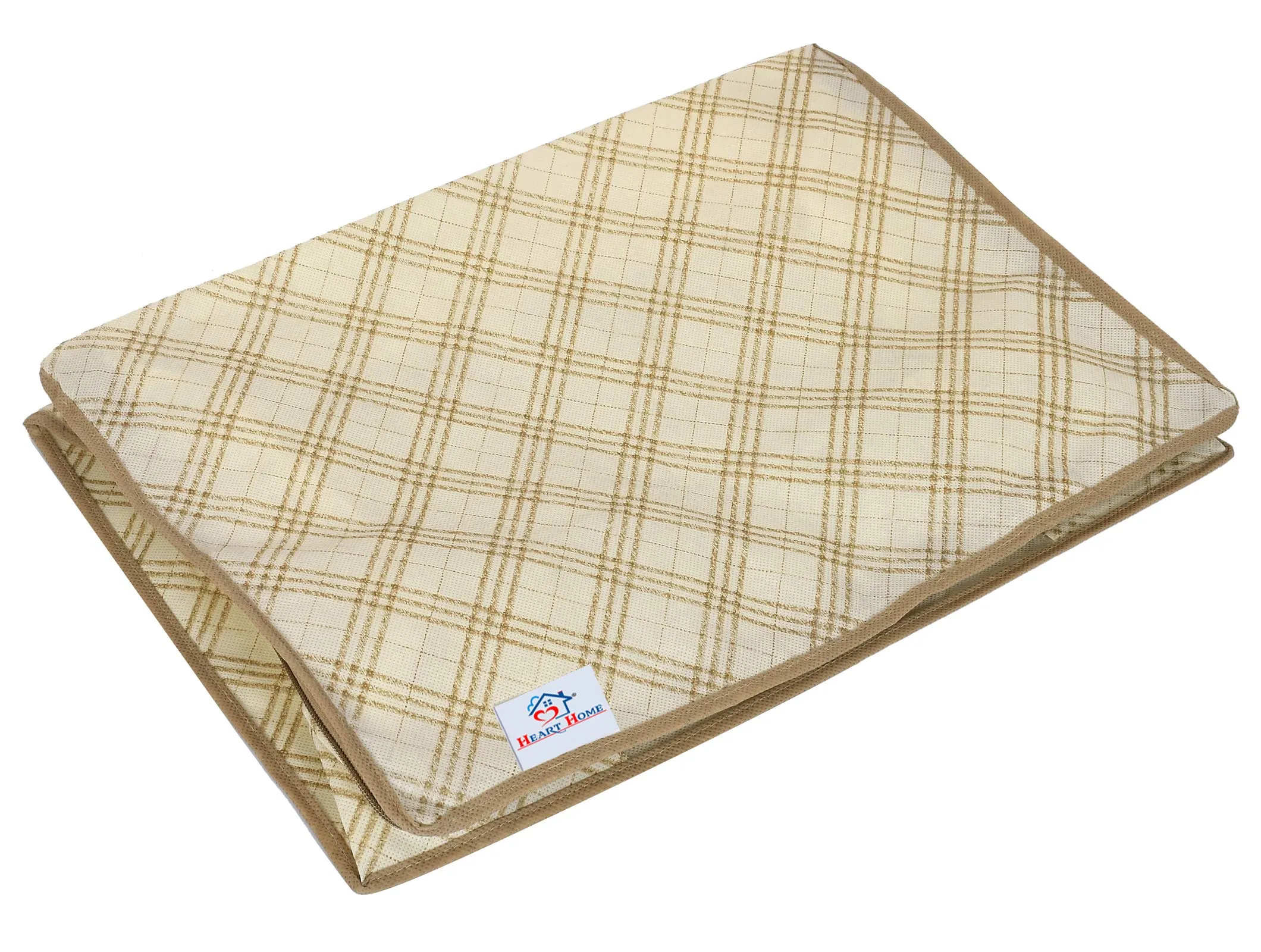 Heart Home Metalic Checkered Print Non Woven Underbed Storage Bag,Cloth Organiser,Blanket Cover with Transparent Window (Ivory)-HHEART16581