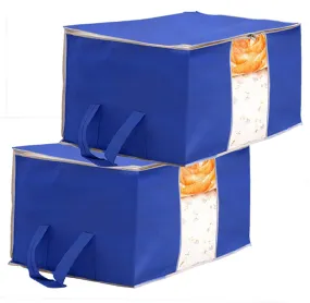 Heart Home Non Woven Underbed Storage Bag With Transparent Window- Pack of 2 (Blue)-HS43HEARTH26720