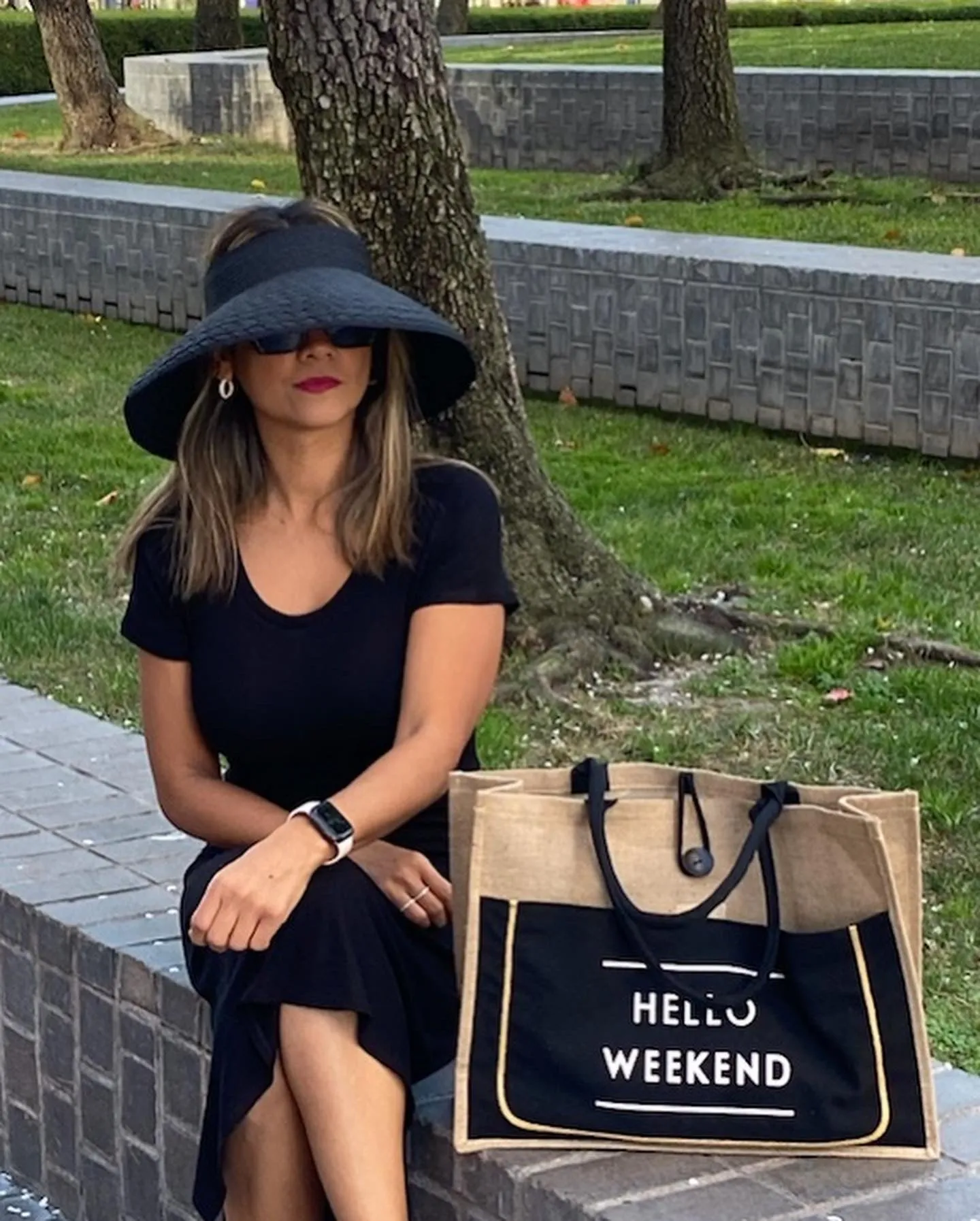 Hello Weekend Burlap Tote Bag