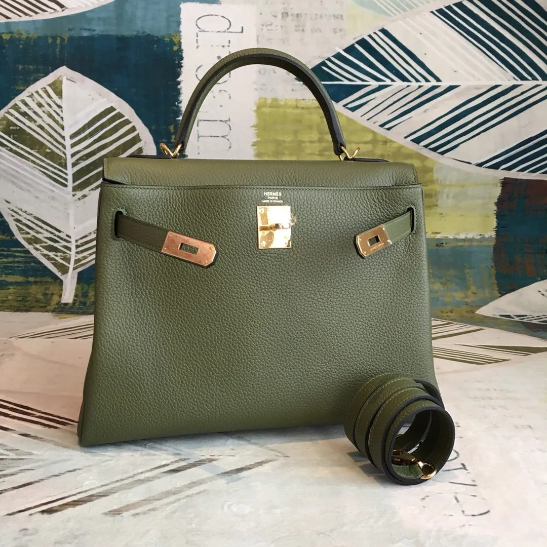 HM Kelly Green Bag In Epsom With Gold Toned Hardware Bag For Women 7.5in/19cm