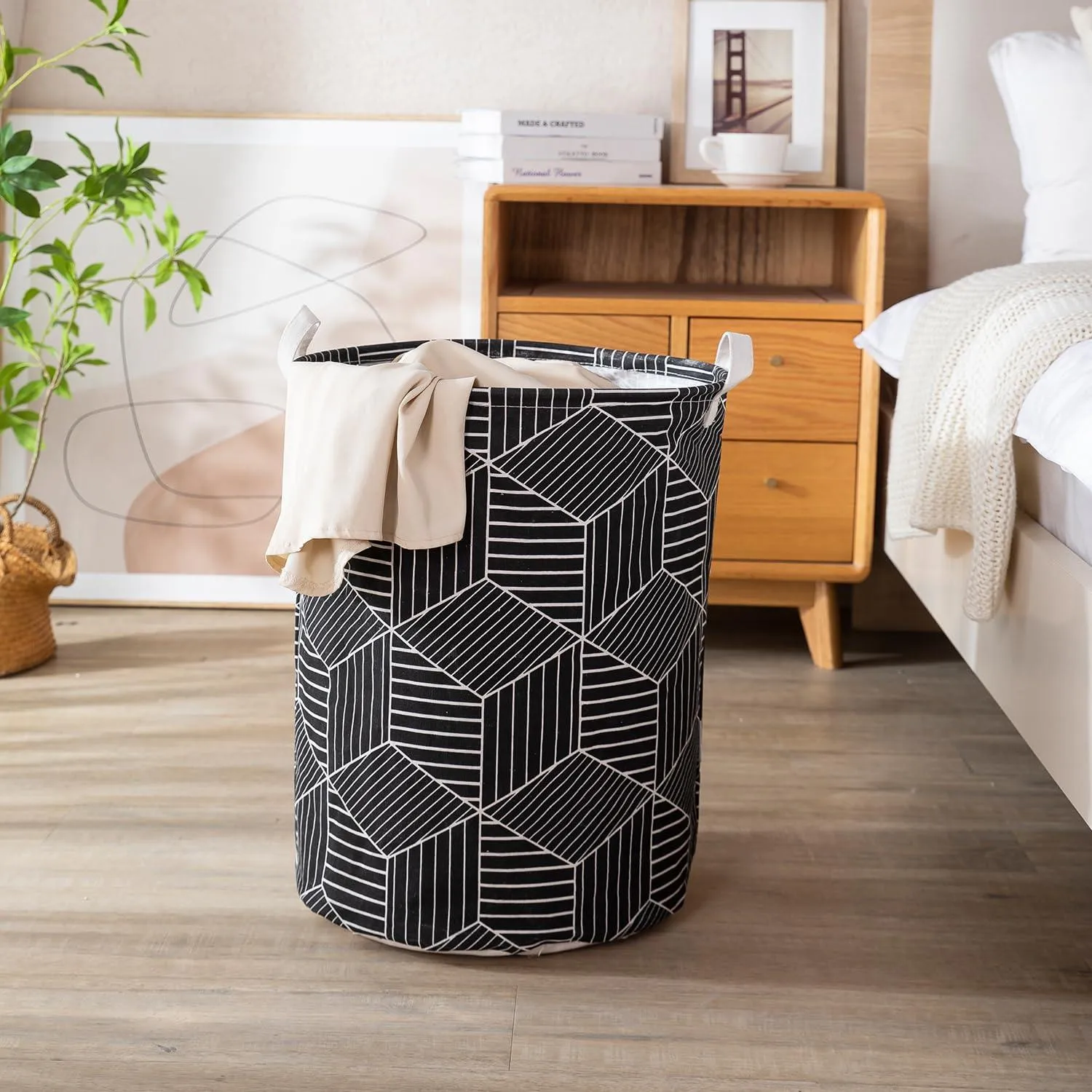 HOKIPO Folding Laundry Basket for Clothes - Large 43 LTR , Black