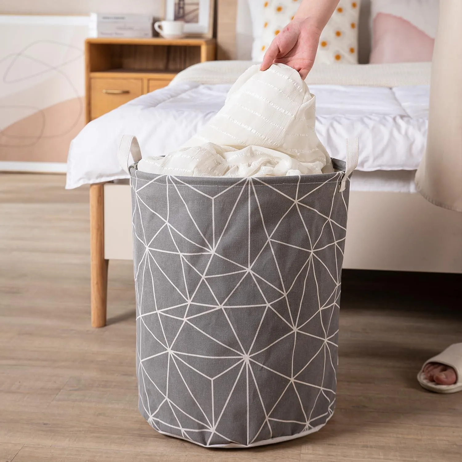 HOKIPO Folding Laundry Basket for Clothes - Large 43 LTR, Grey