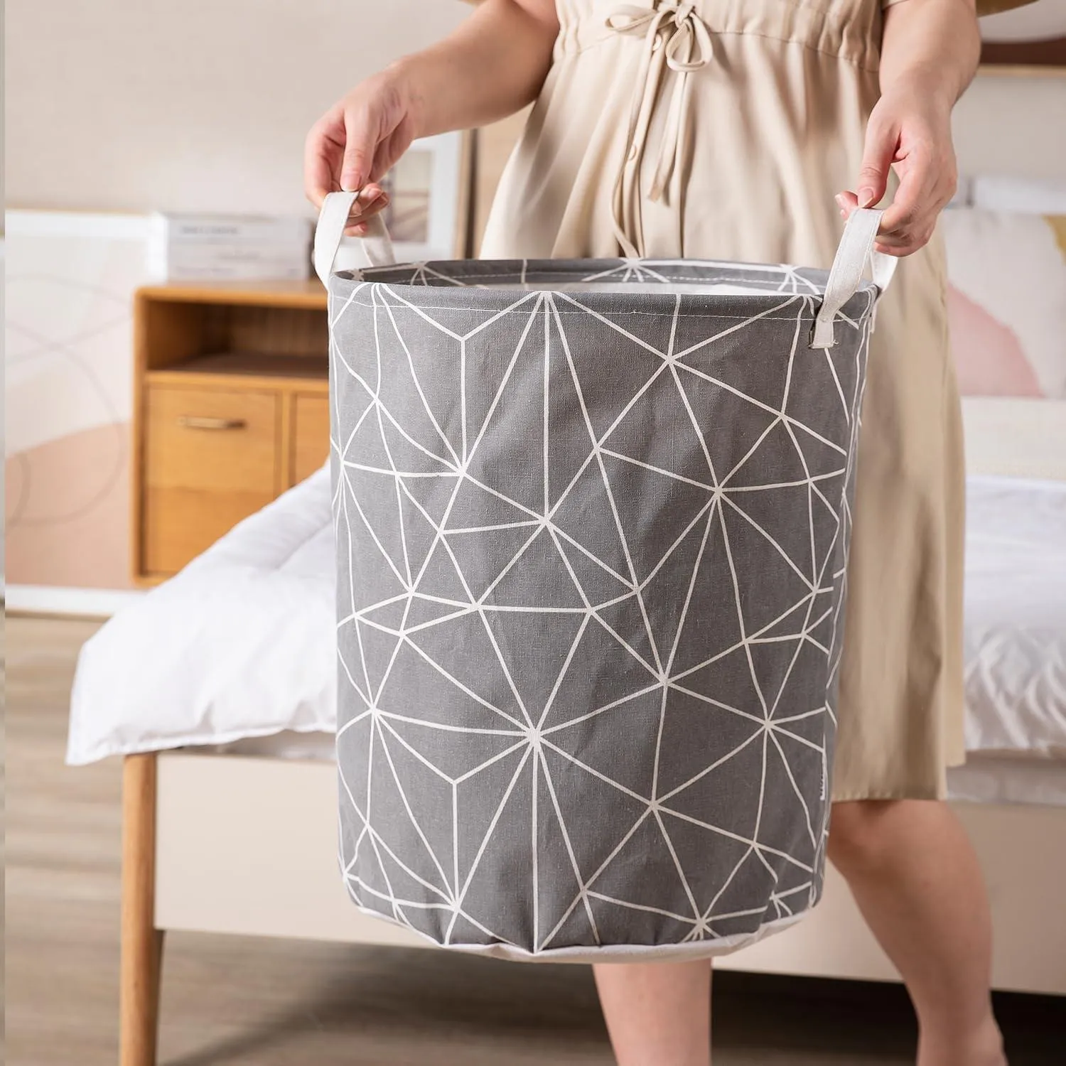 HOKIPO Folding Laundry Basket for Clothes - Large 43 LTR, Grey