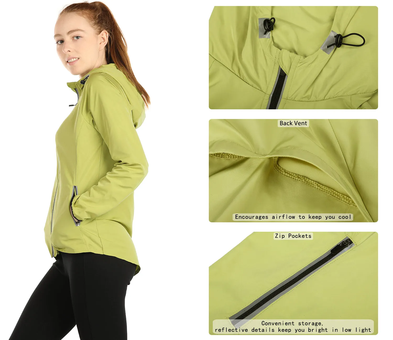 icyzone Lightweight Windbreaker Jackets for Women - Athletic Running Outdoor Packable Zip-up Hoodie