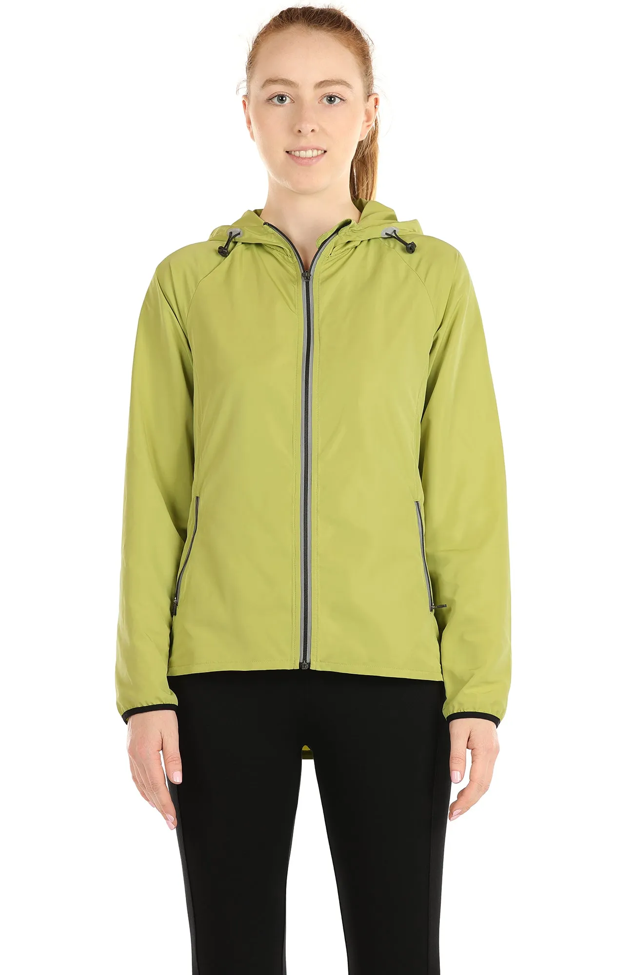 icyzone Lightweight Windbreaker Jackets for Women - Athletic Running Outdoor Packable Zip-up Hoodie