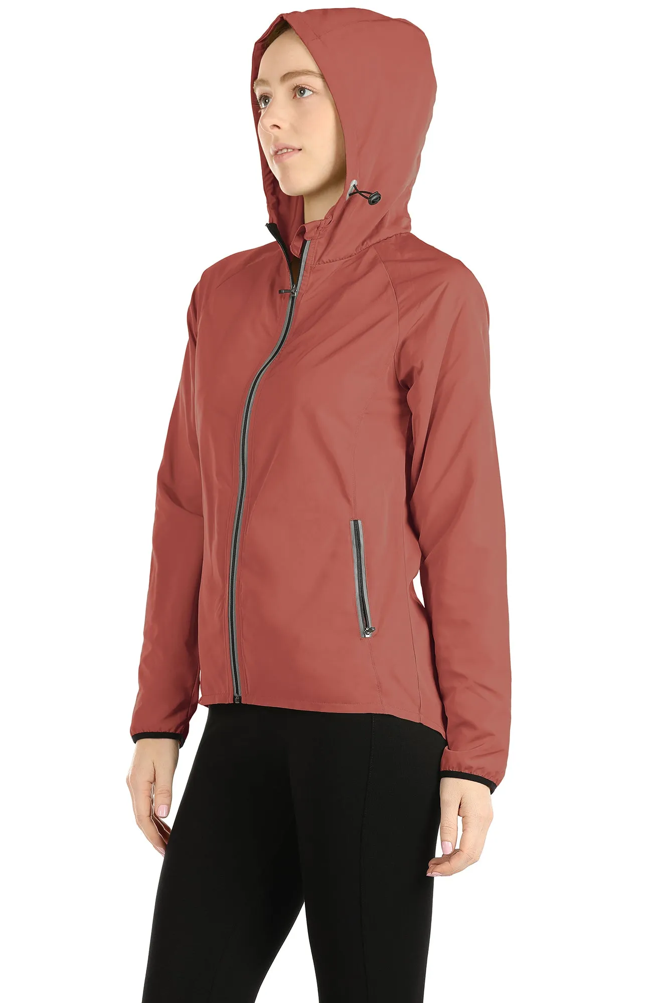 icyzone Lightweight Windbreaker Jackets for Women - Athletic Running Outdoor Packable Zip-up Hoodie