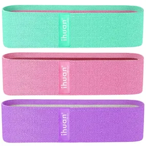 ihuan Resistance Bands for Legs and Butt, 3 Levels Exercise Band, Anti-Slip & Roll Elastic Workout Booty Bands for Women Squat Glute Hip Training