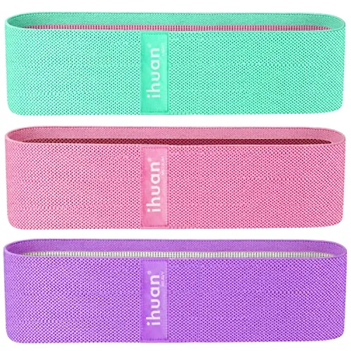 ihuan Resistance Bands for Legs and Butt, 3 Levels Exercise Band, Anti-Slip & Roll Elastic Workout Booty Bands for Women Squat Glute Hip Training