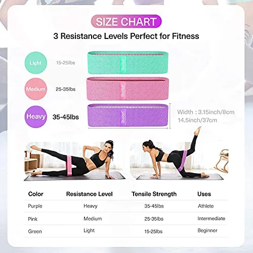 ihuan Resistance Bands for Legs and Butt, 3 Levels Exercise Band, Anti-Slip & Roll Elastic Workout Booty Bands for Women Squat Glute Hip Training