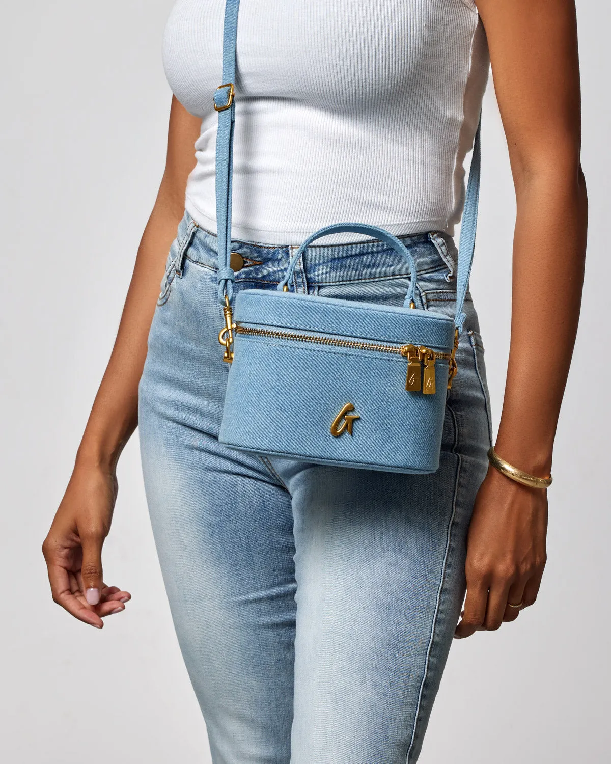 JUMBO DENIM GOLD VANITY BAG