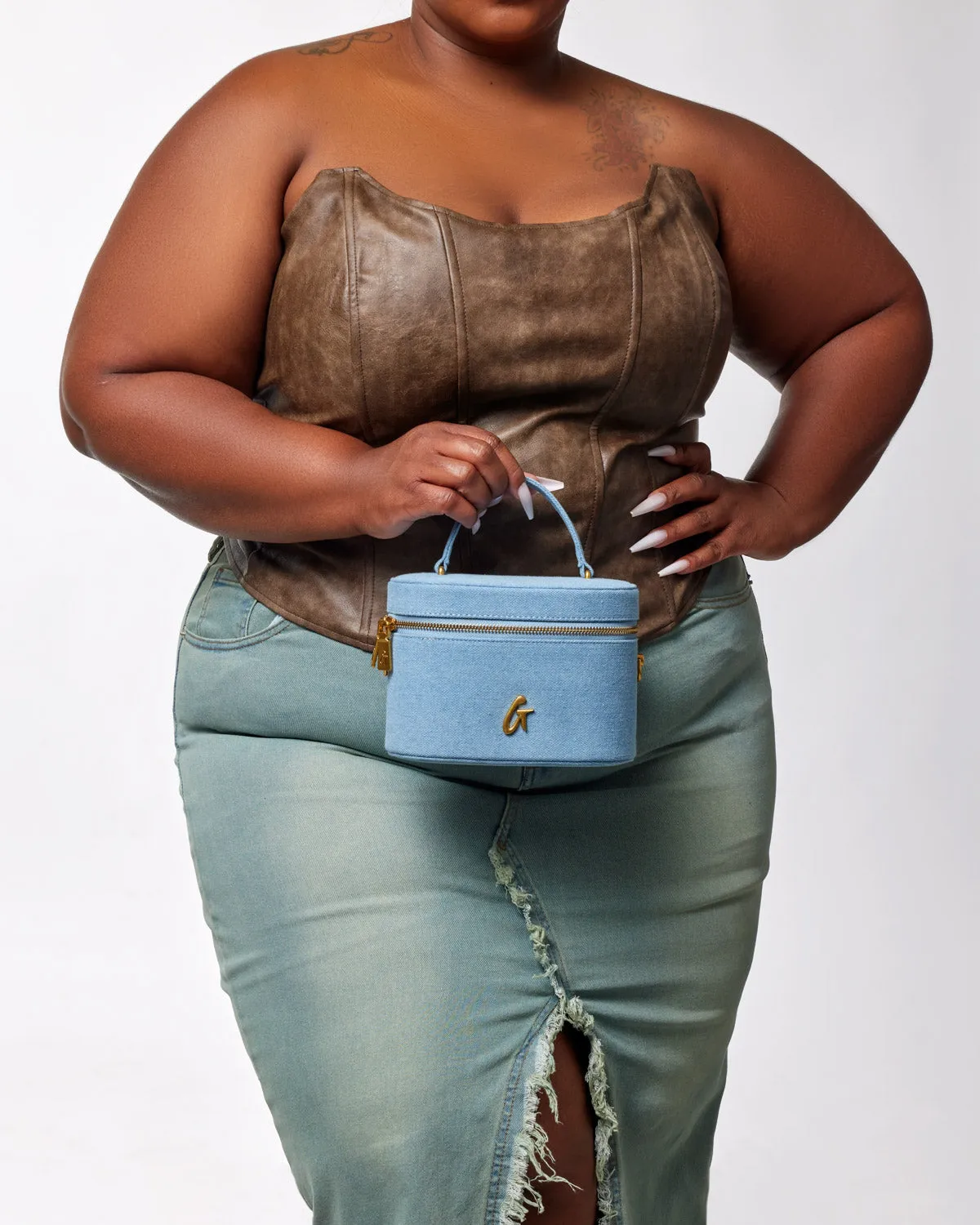 JUMBO DENIM GOLD VANITY BAG