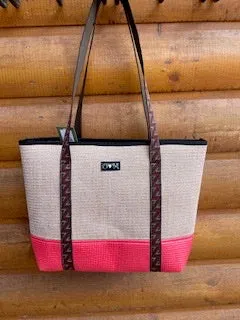 Jute Tote Zipper Top-Red