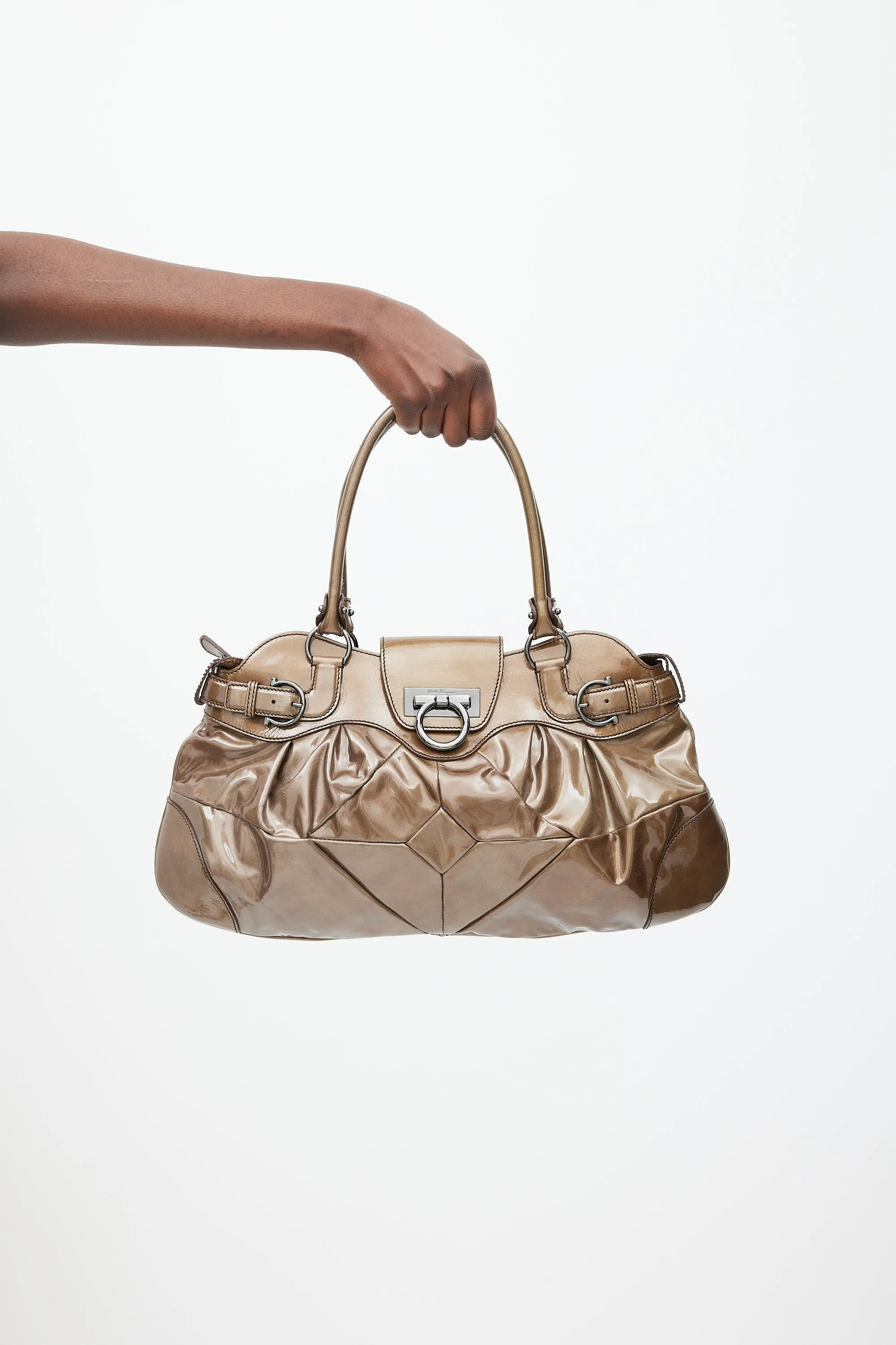 Khaki Brown Patent Leather Marisa Bag