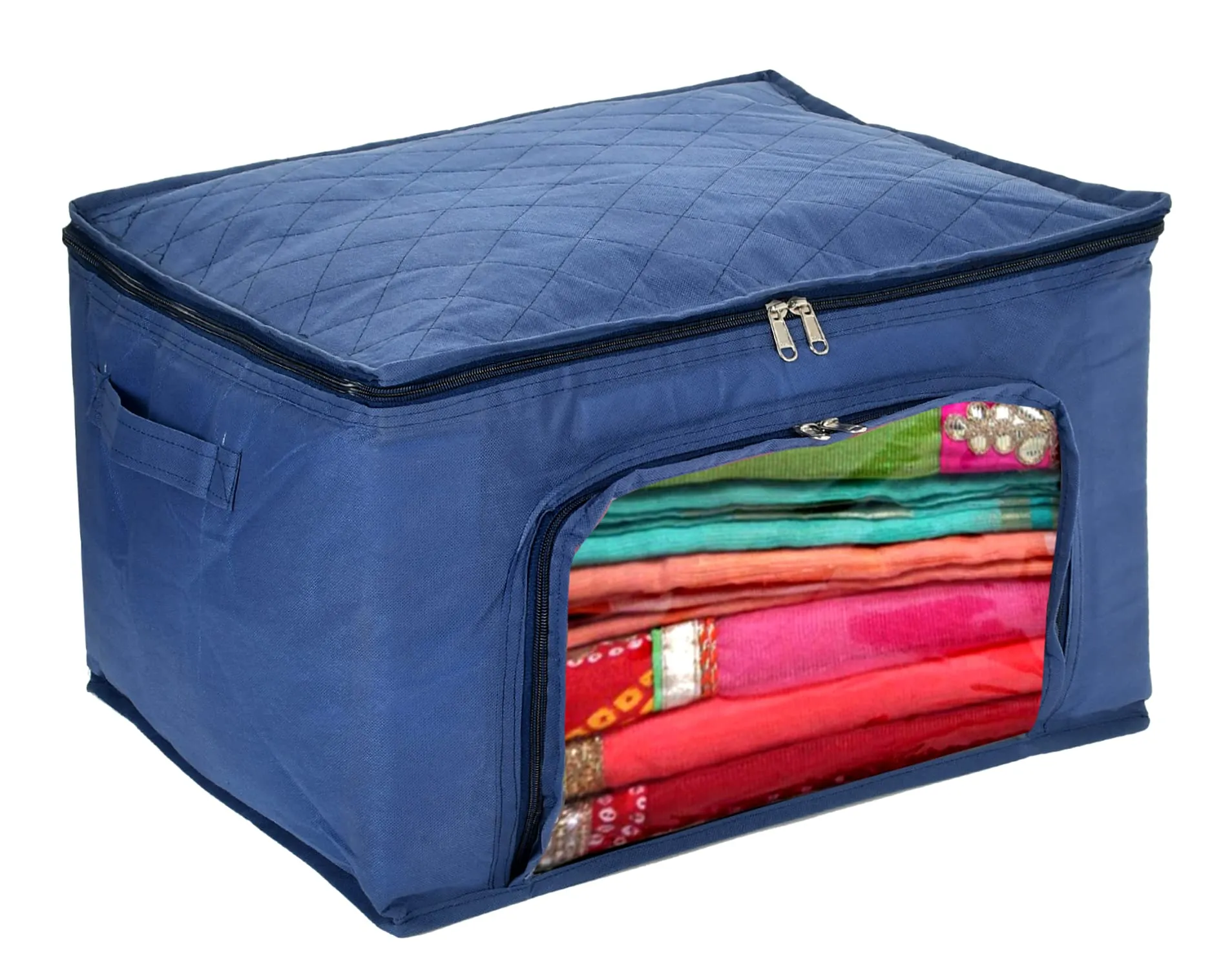 Kuber Industries Clothing Storage Bags, Under Bed Foldable Organizer, Store Blankets, Clothes With Zipper Tranasparent Window, 66 Litre- Pack of 2 (Navy Blue)-HS_38_KUBMART21295