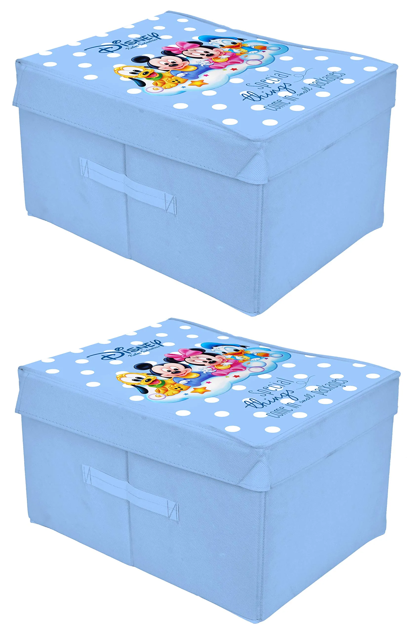 Kuber Industries Disney Kids Team Mickey Print Non Woven 2 Pieces Fabric Foldable Saree,Shirt Cover Storage Organizer Box with With Lid, Extra Large (Royal Blue)-KUBMART16322