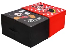 Kuber Industries Disney Mickey Minnie Mouse Print Non Woven 2 Pieces Fabric Foldable Shirt Cover Storage Organizer Box with with Lid, Extra Large (Black & Red)-KUBMART1729