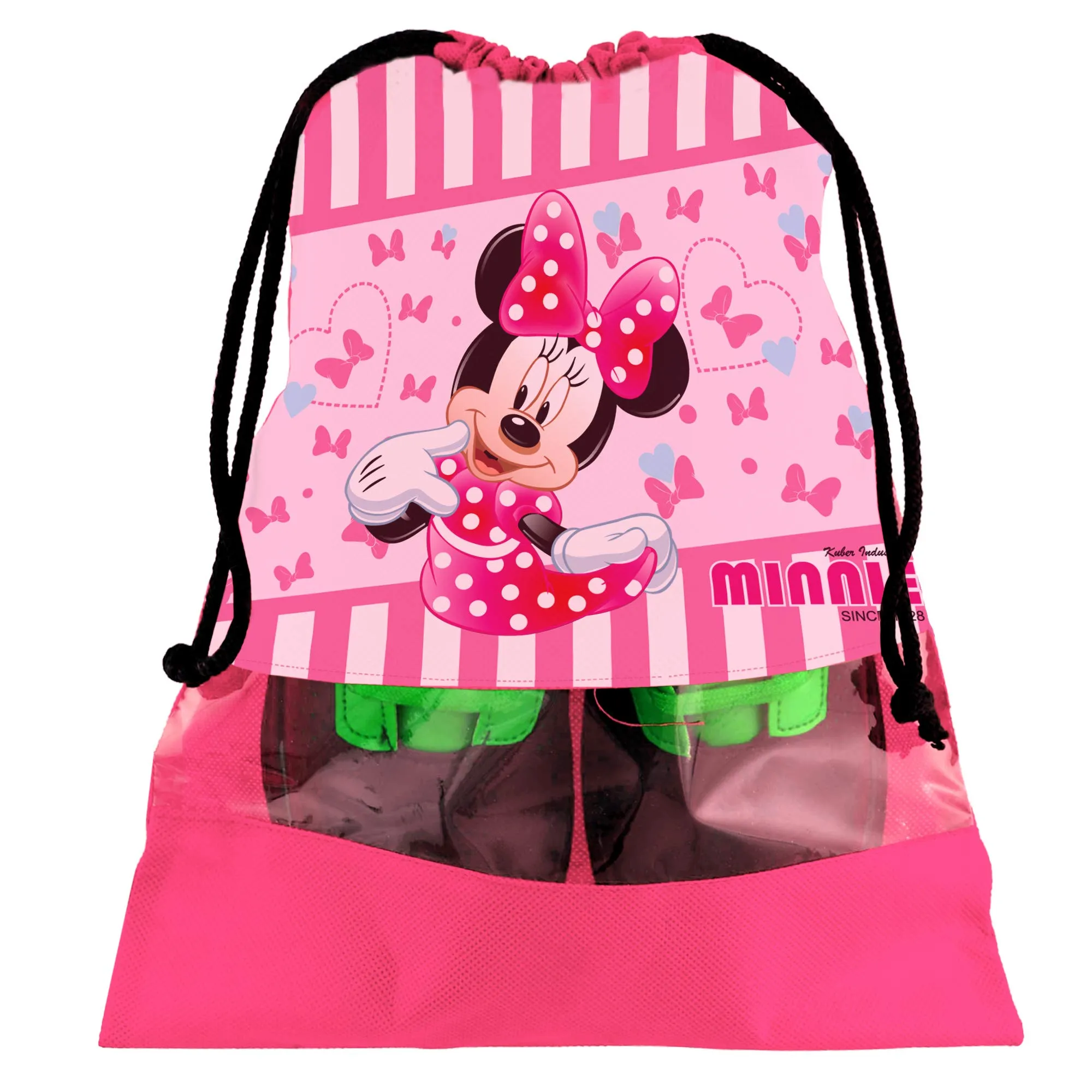 Kuber Industries Disney Print 12 Piece Non Woven Travel Shoe Cover, String Bag Organizer (Black & Pink) -HS_35_KUBMARTS18053