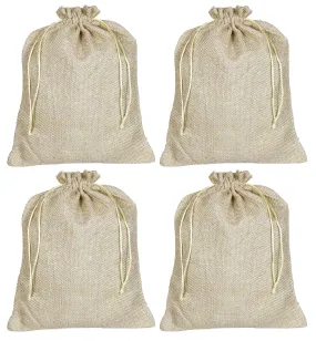 Kuber Industries Jute Large Size Potli Gift Bags Wedding Hessian Jute Large Size Bags Linen Jewelry Pouches with Drawstring for Birthday, Party, Wedding Favors-Pack of 4 (Gold), HS_36_KUBMART019532