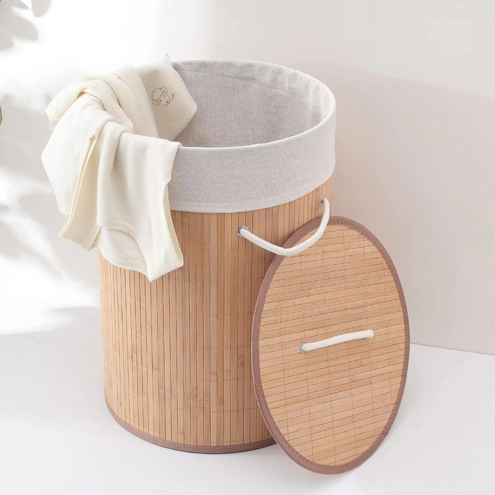 Kuber Industries Laundry Basket | Bamboo Laundry Basket With Lid | Cloth Hamper Basket for Bathroom | Laundry Basket for Toys | Storage Basket | Pack of 2 | Natural