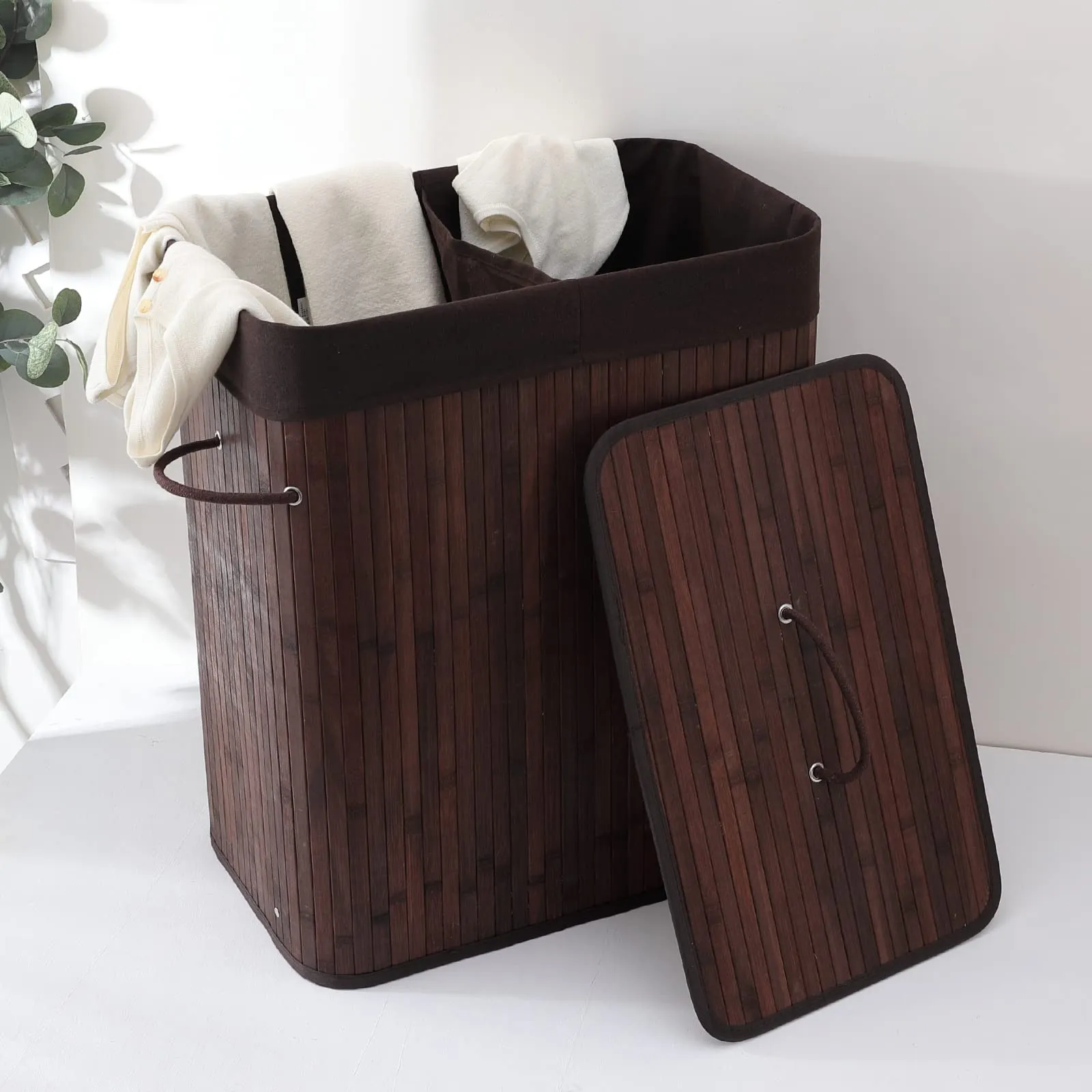 Kuber Industries Laundry Basket | Bamboo Laundry Basket With Lid | Cloth Hamper Basket for Bathroom | Laundry Basket for Toys | Storage Basket | Pack of 6 | Dark Brown