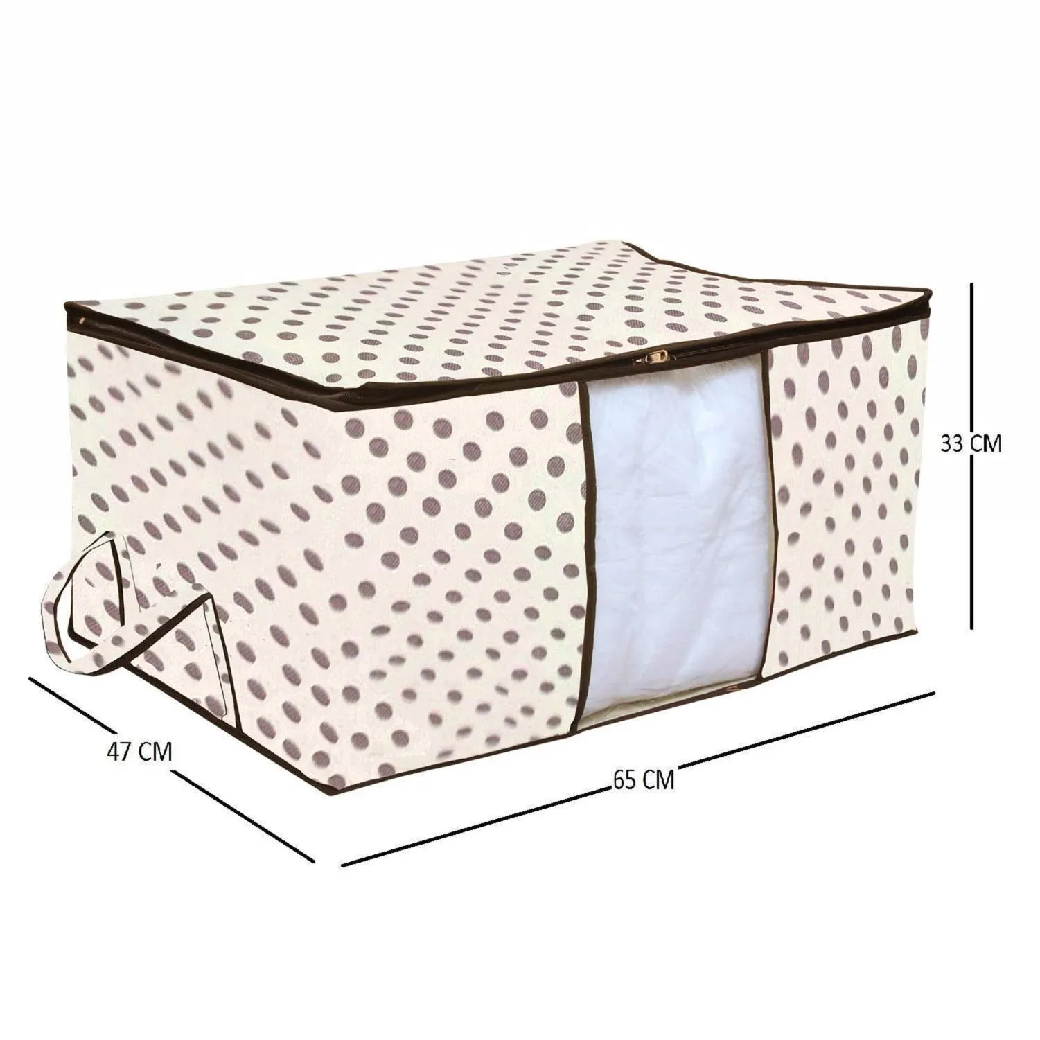 Kuber Industries Polka Dots Printed Non Woven 3 Pieces Saree Cover And 2 Pieces Underbed Storage Bag, Cloth Organizer For Storage, Blanket Cover Combo Set (Ivory) -CTLTC038645