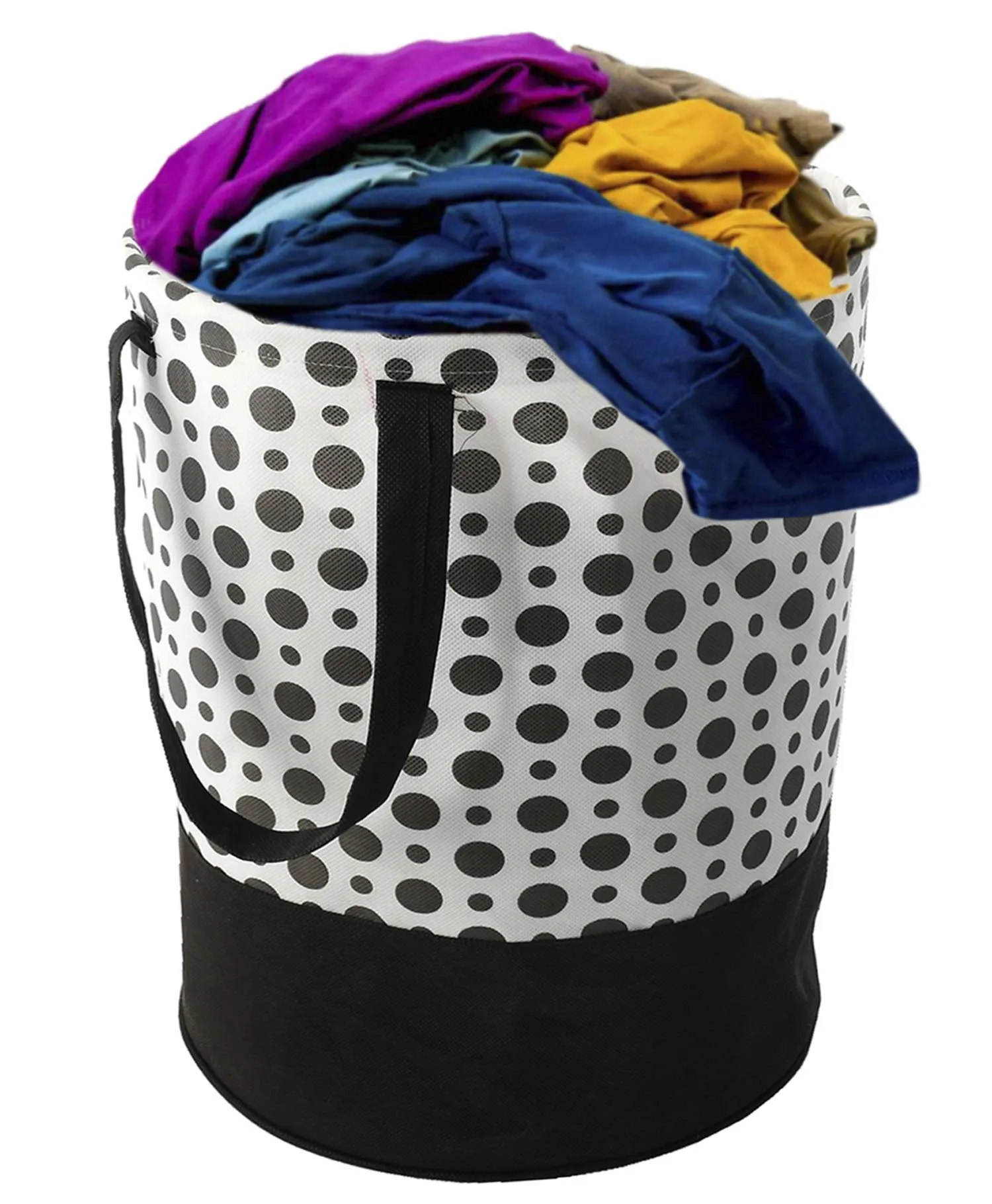 Kuber Industries Polka Dots Printed Waterproof Canvas Laundry Bag, Toy Storage, Laundry Basket Organizer 45 L (Black & White)-CTKTC044991