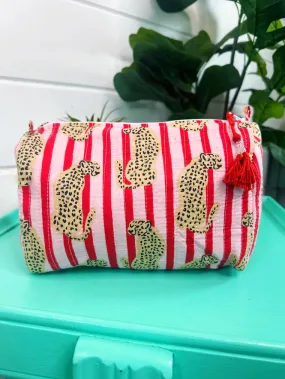 Leopard & Stripe Quilted Cosmetic Bag