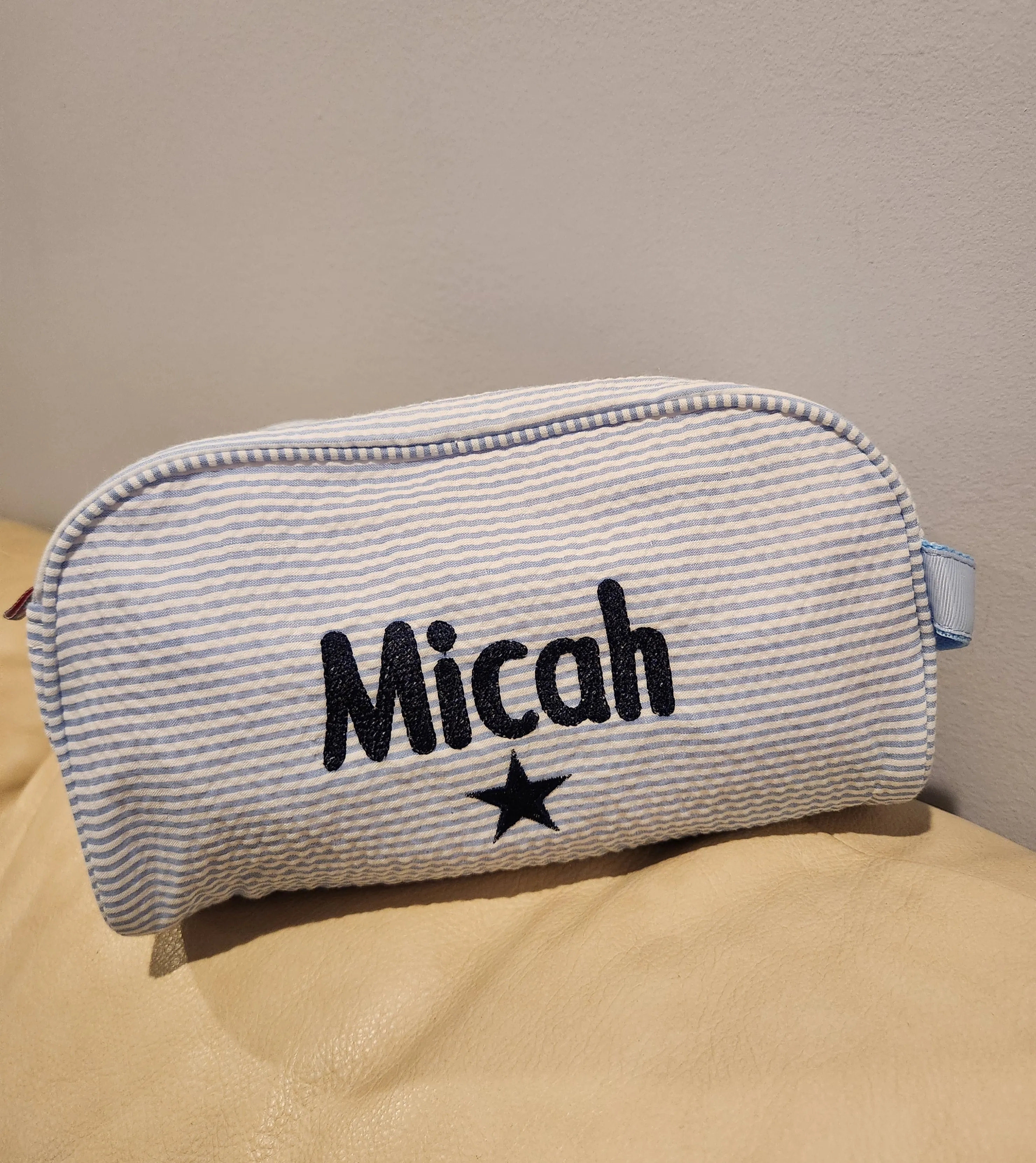 Light Blue Seersucker Toiletry Bag