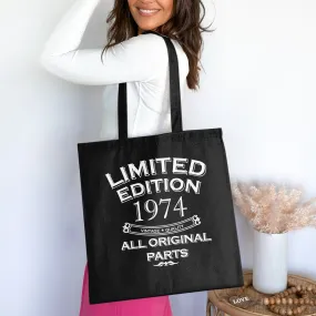 Limited Edition 1974 Vintage Quality All Original Parts Tote Bag, Birthday Cotton Bag for Life, Unique Gift Idea