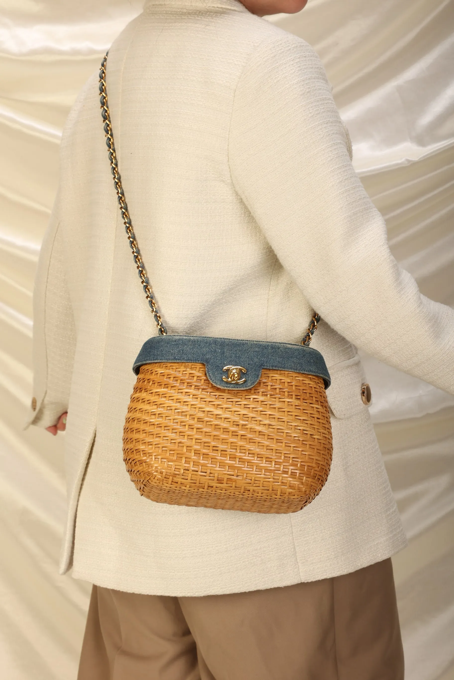 Limited Edition CL Denim Wicker Basket Bag