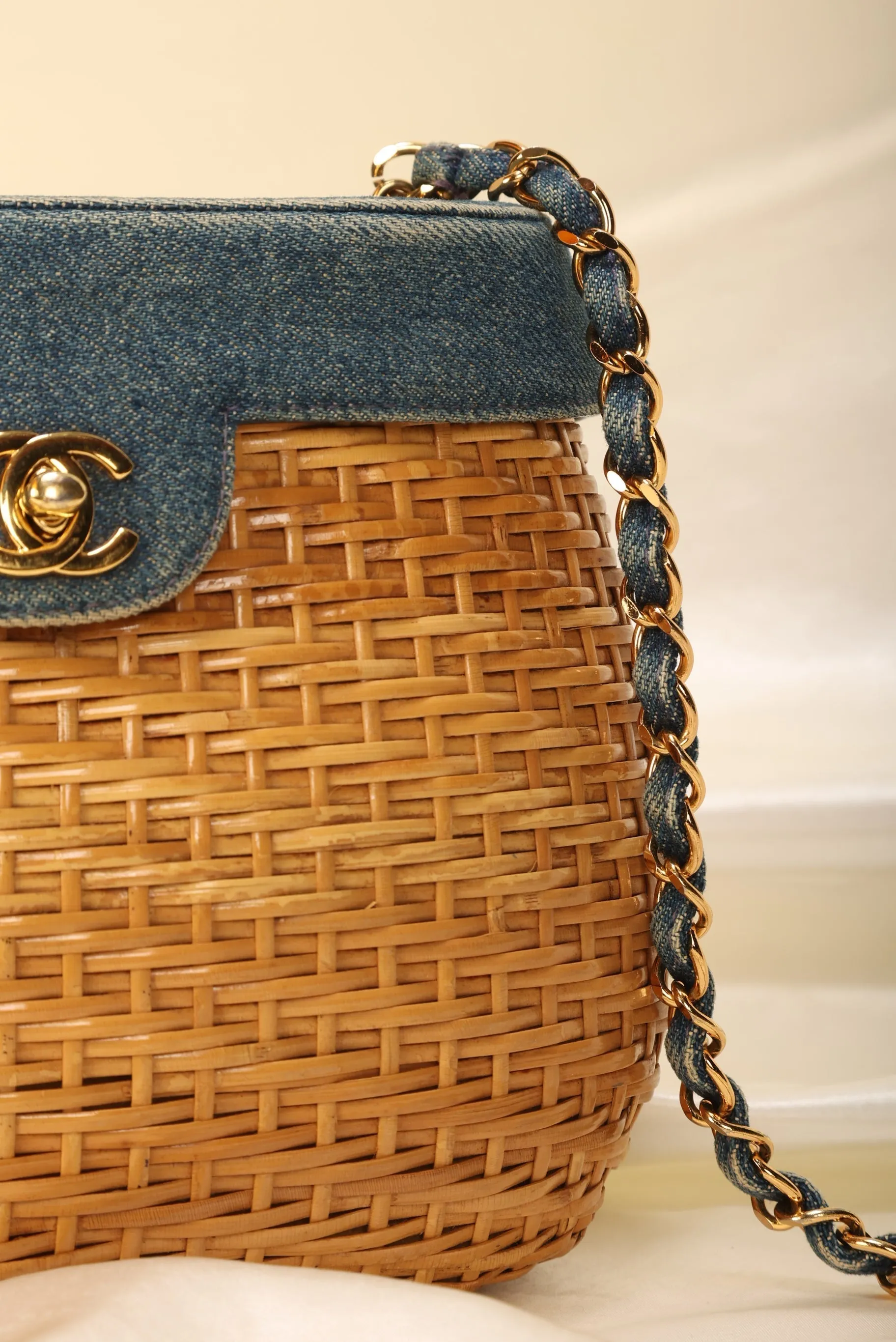 Limited Edition CL Denim Wicker Basket Bag