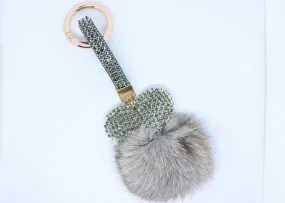 Limited Edition Heart Fur Key Ring in Grey or White Diamond Encrusted