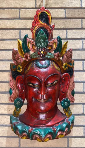 Lotus Flower Headdress Red Tara Hand-Carved Wooden Mask