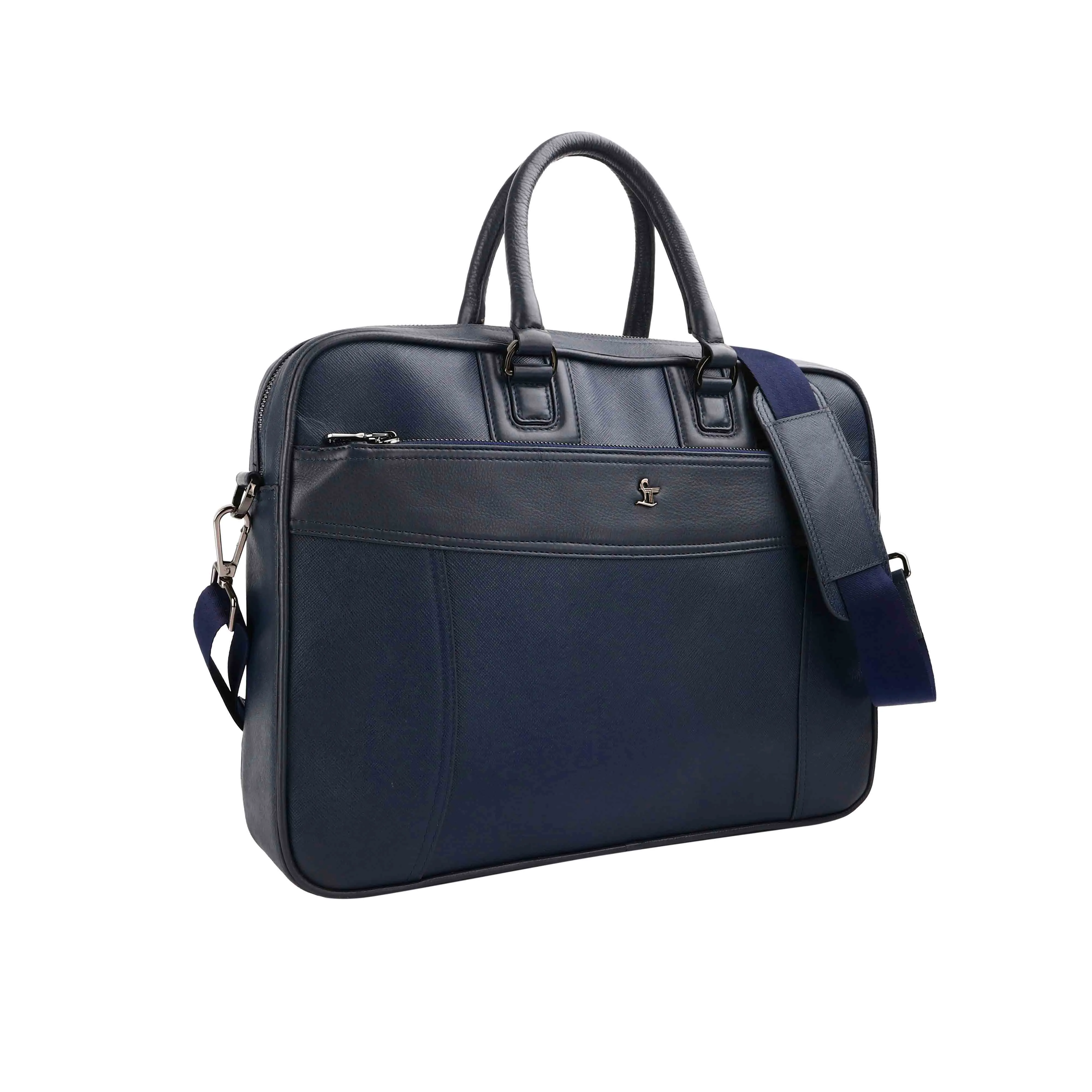 Luxury Corporate Diwali Gift |  Smith Portfolio Laptop Bag | Luxury Genuine Leather Laptop Bag for Men - Blue