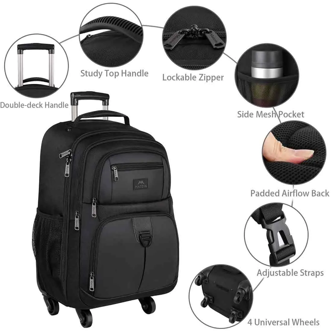 Matein Business Laptop Travel Luggage Wheeled Rolling Backpack