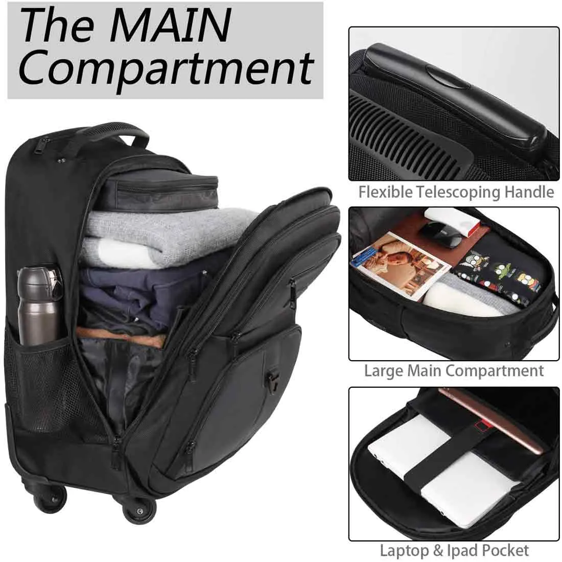 Matein Business Laptop Travel Luggage Wheeled Rolling Backpack