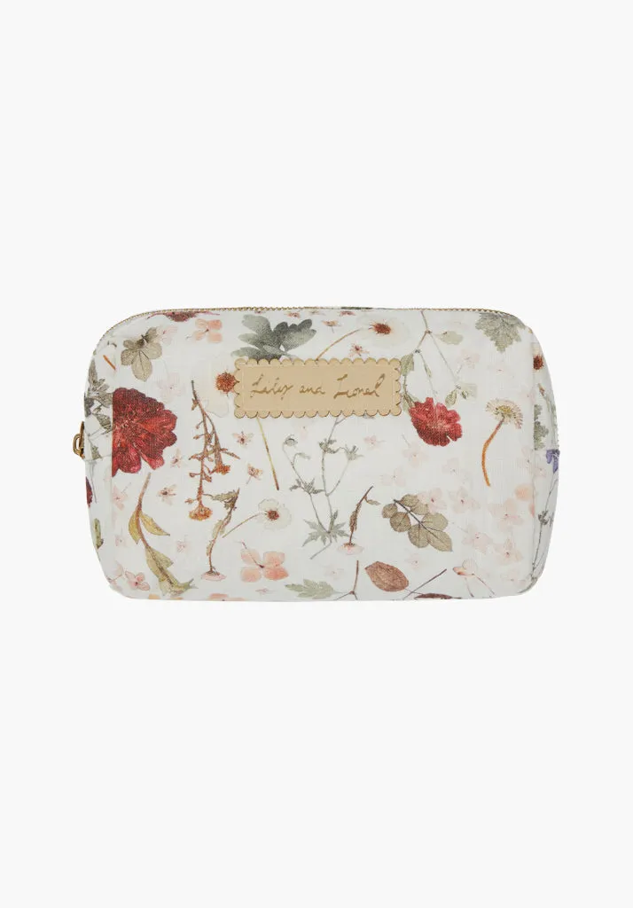 Maya Pressed Floral Print Cosmetic Bag In Cream