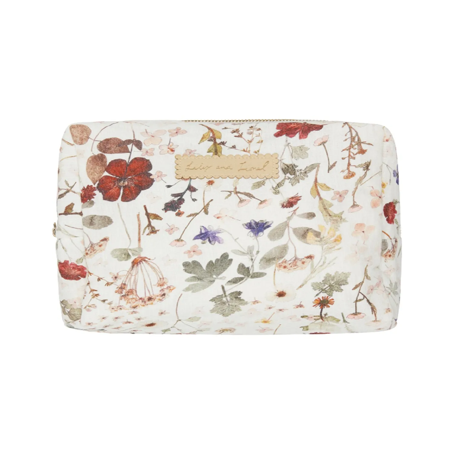 Maya Pressed Floral Print Cosmetic Bag In Cream