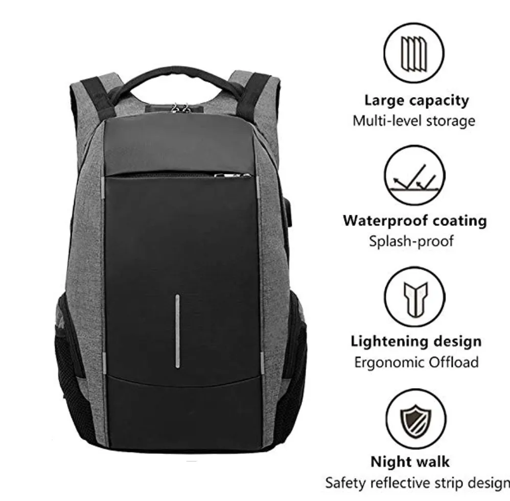 Medium Sleek Two Tone Anti-Theft 17" Laptop Backpack with USB Charging and TSA Lock