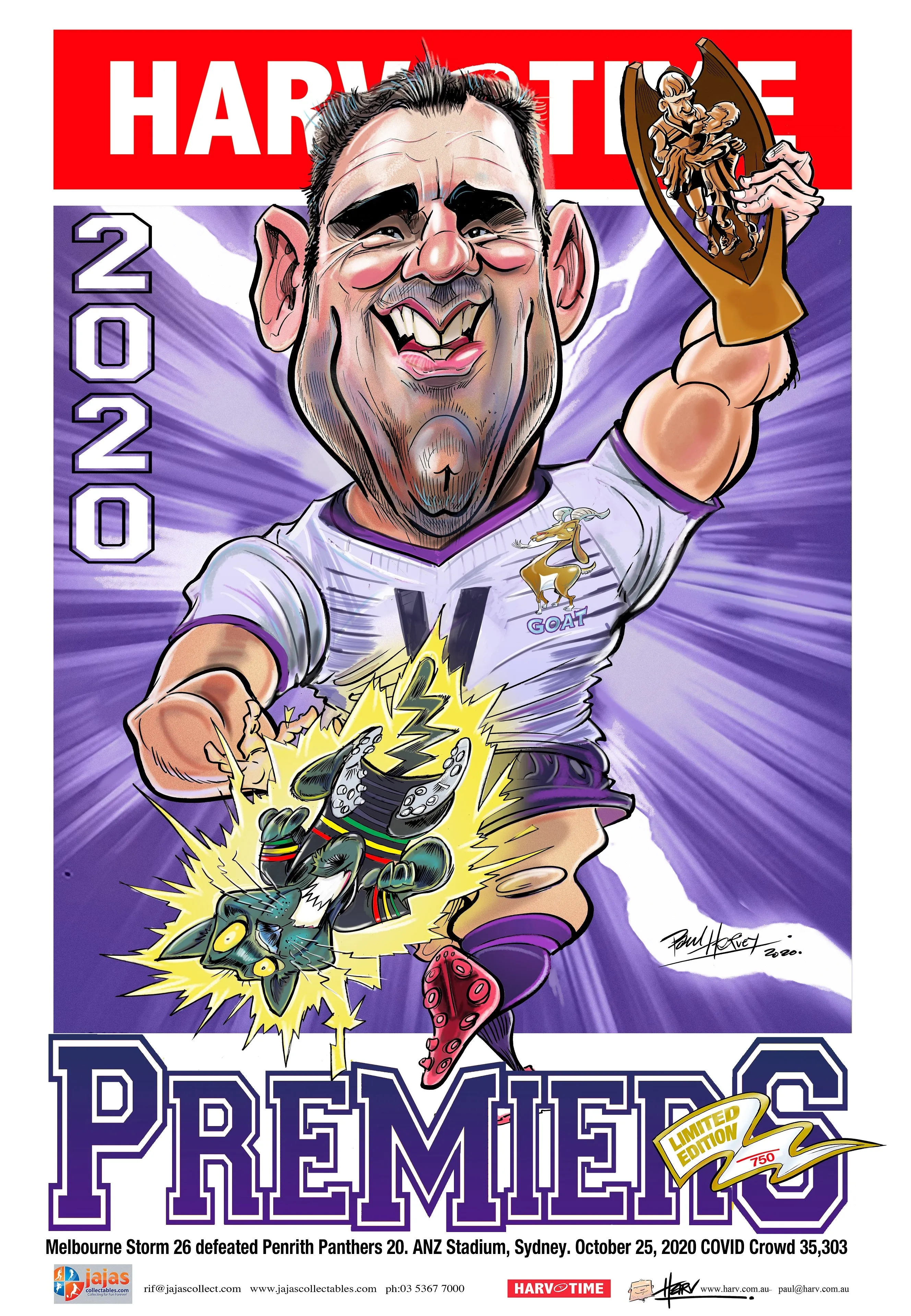 Melbourne Storm 2020 NRL Premiers Harv Time Poster, White Jersey