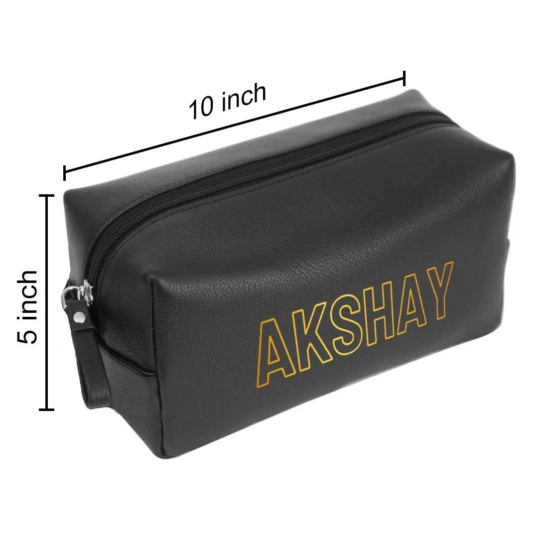 Mens Travel Pouch Bag with Name- Black PU Leather Pouch