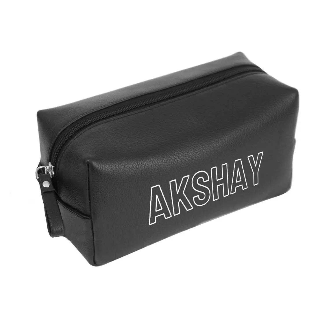 Mens Travel Pouch Bag with Name- Black PU Leather Pouch