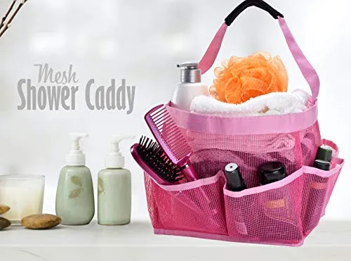 Mesh Shower Bag - Easily Carry, Organize Bathroom Toiletry Essentials while Taking a Shower. (9-Pockets | Pink)