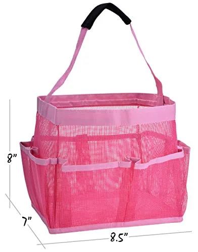 Mesh Shower Bag - Easily Carry, Organize Bathroom Toiletry Essentials while Taking a Shower. (9-Pockets | Pink)